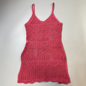 Crochet Knit Mini Dress Small* Pink Swimsuit Cover Festival Boho Revival Hippie